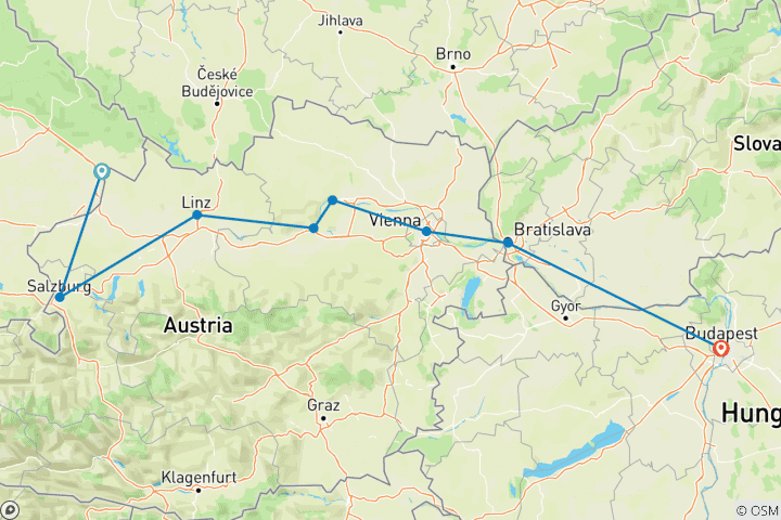 Mapa de El encantador Danubio (2028) (De Passau a Budapest, 2028)
