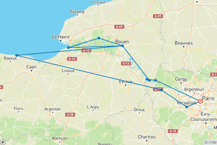 Carte du circuit Paris et la Normandie (2028) (De Paris à Paris, 2028)