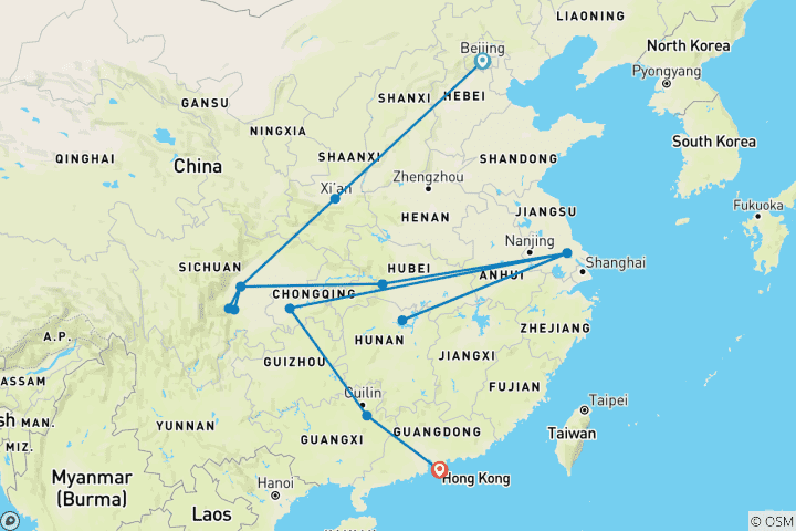 Map of China Experience (13 destinations)