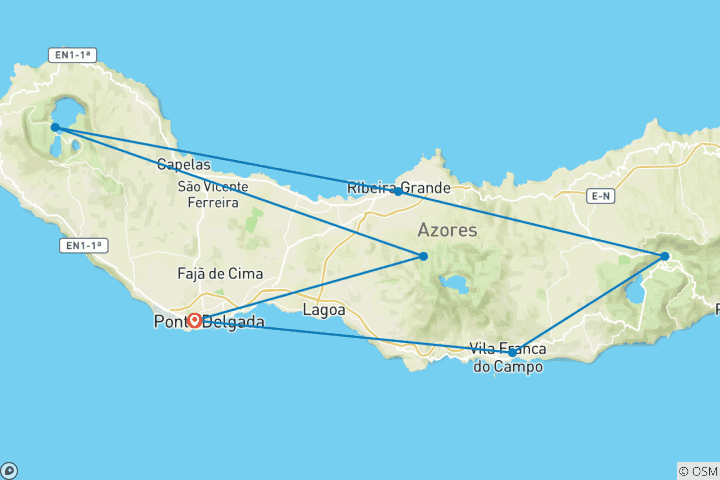 Carte du circuit Les Açores : découvrez le « Hawaï de l'Europe » en 7 jours