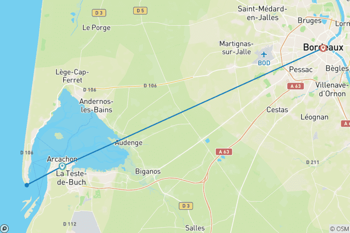 Carte du circuit Le calme et les beautés naturelles de la France et du bassin d'Arcachon