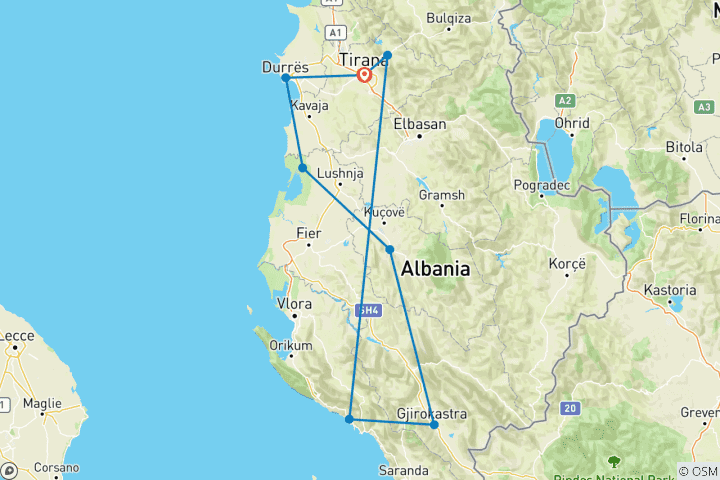 Map of Albanian Road Trip: Sea, Flavors and Stories of History