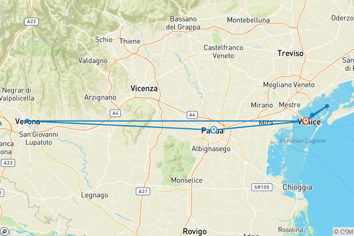 Kaart van De pareltjes van Noord-Italië: Padua, Verona en Venetië