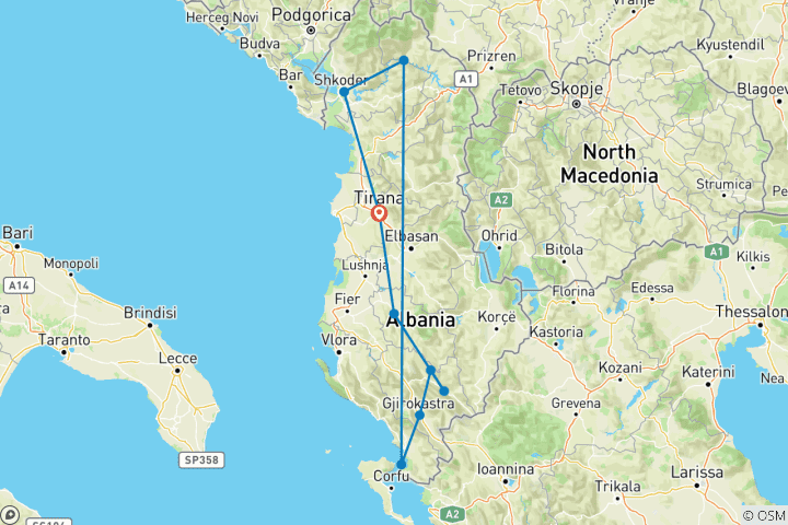 Carte du circuit Les plus beaux endroits d'Albanie – la perle des Balkans