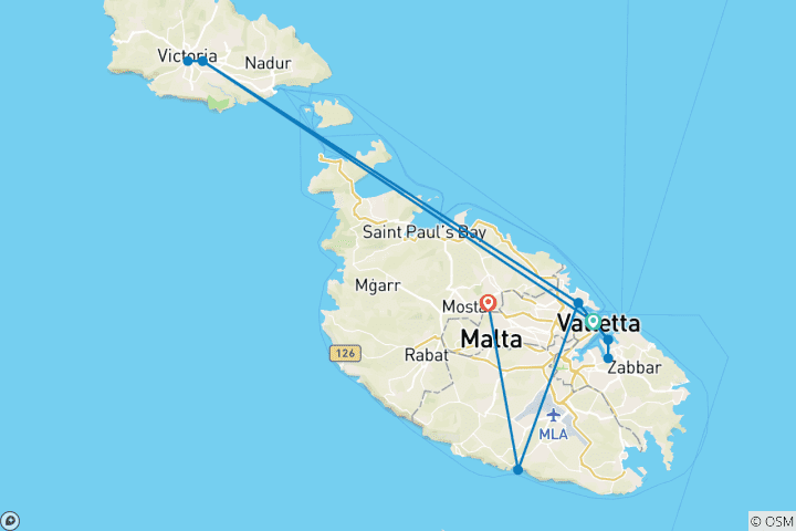 Carte du circuit Geluxe : Malte : La Valette, la Grotte Bleue et l'île de Gozo