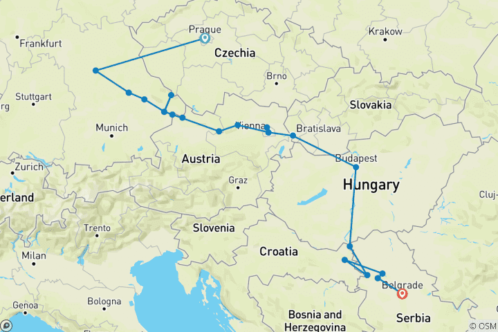 Kaart van De pracht van de Donau & Praag (2028) (van Praag naar Belgrado, 2028)