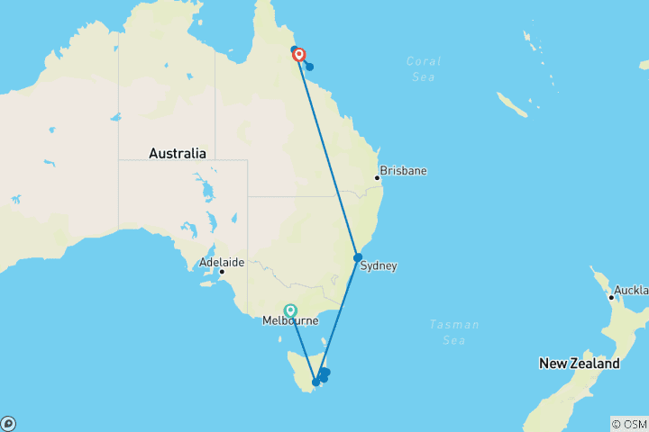 Mapa de Geluxe: Australia: Melbourne, Tasmania y la Gran Barrera de Coral