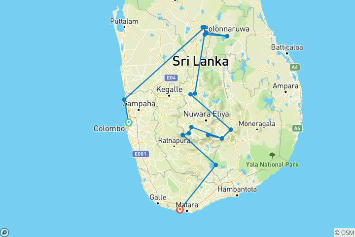 Mapa de Lo mejor de Sri Lanka en 16 días (viaje en grupo abierto)