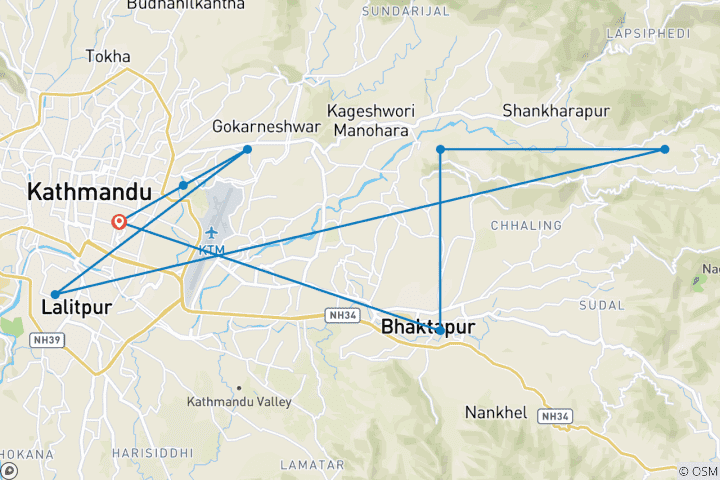 Karte von Nepal-Rundreise: Kathmandu, Nagarkot und Bhaktapur – 5 Tage (Hoteloptionen: 3★, 4★ und 5★)