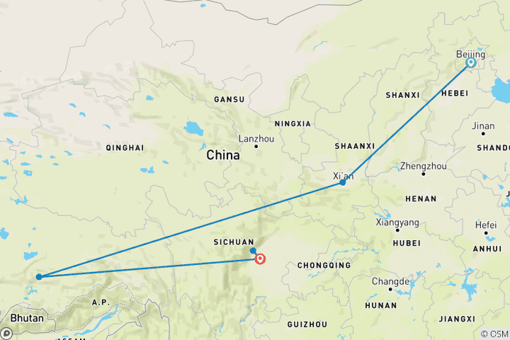Carte du circuit Geluxe : Chine et Tibet : la Grande Muraille, Lhassa et les guerriers en terre cuite