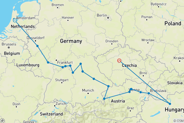 Carte du circuit Les merveilles de l'Europe et de Prague 2026 - 18 jours (21 destinations)