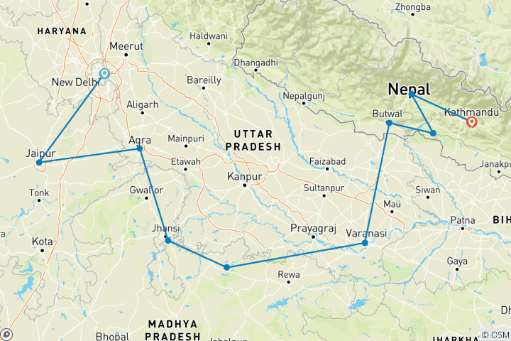 Karte von Bestseller: Indien - Reise inklusive Flug nach Nepal - 15 Tage