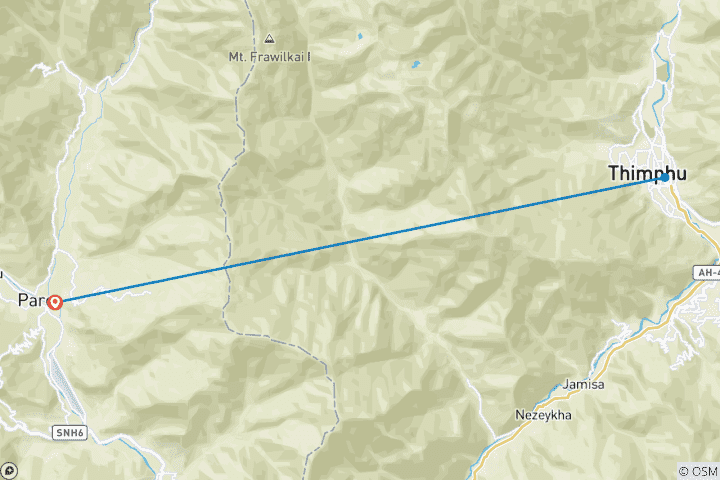 Carte du circuit Le Bhoutan mystique : un périple de 4 jours dans l'Himalaya