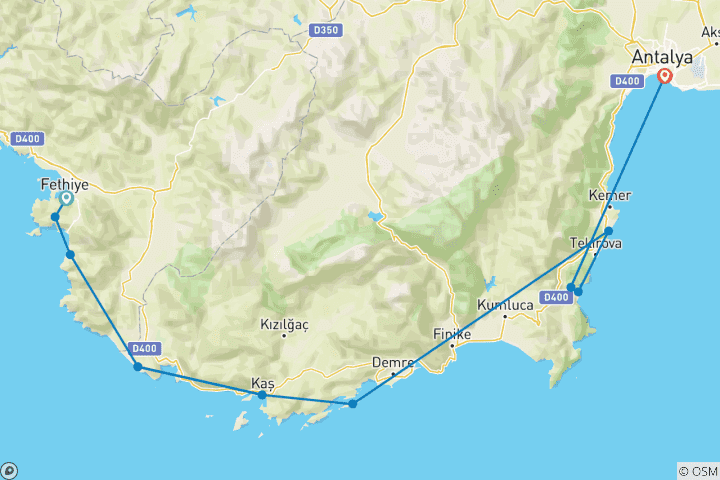 Carte du circuit Randonnée sur la Voie lycienne en Turquie