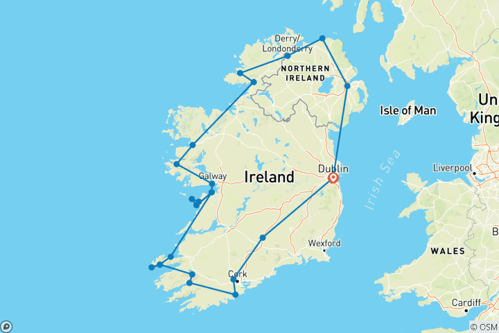 Carte du circuit Circuit guidé de 10 jours « Le meilleur de l'Irlande » en petit groupe