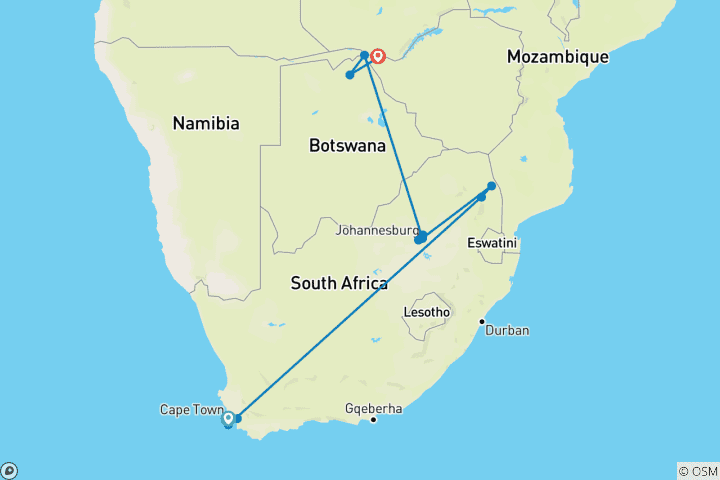 Map of Southern Africa Discovery 2027-2028 - 13 Days (including Kasane)