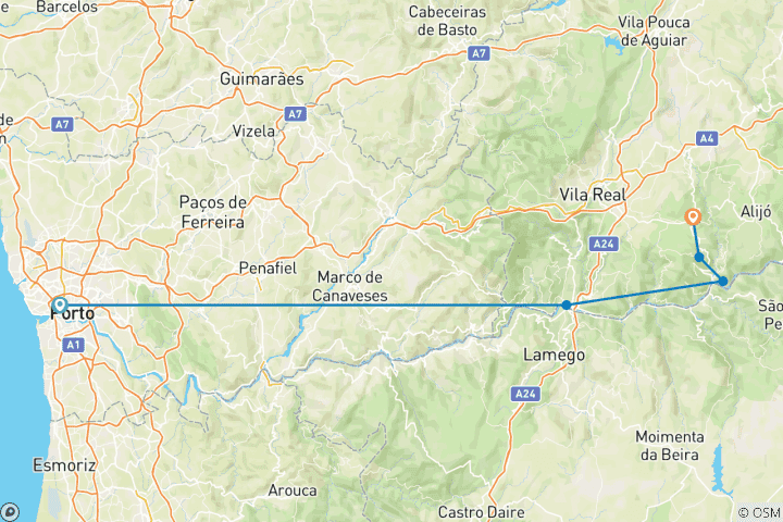 Carte du circuit Circuit en train et randonnée à Porto et dans la vallée du Douro