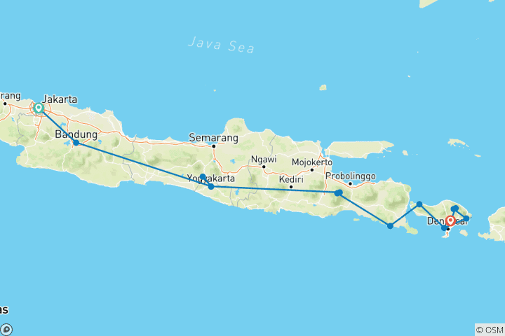 Carte du circuit Java et Bali : levers de soleil, surf et sérénité