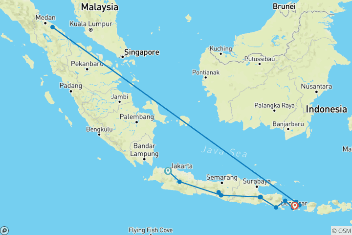 Carte du circuit Java et Bali : levers de soleil, surf et sérénité