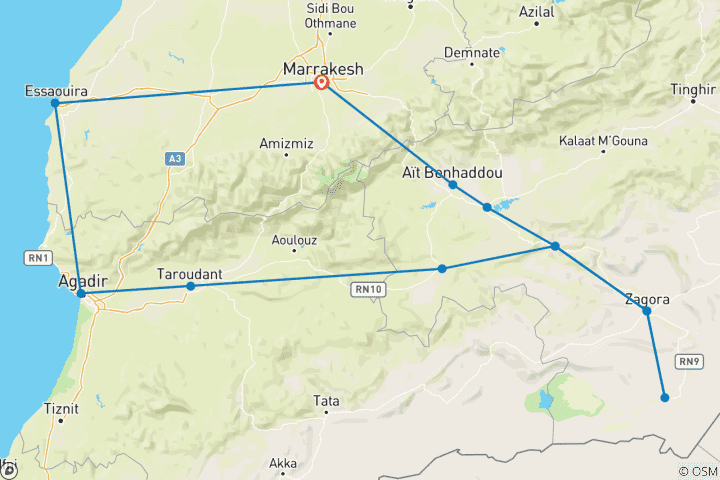 Kaart van 8 dagen in Marokko: avontuur in de Sahara en de Anti-Atlas | Blue Turbans Adventures