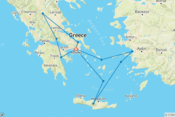Mapa de Lo mejor de Grecia con crucero - Grupo reducido (Grupos reducidos, salida y llegada en Atenas, con 3 días de crucero, camarote de categoría C, nivel moderado)