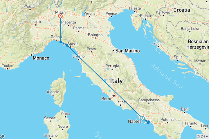 Map of Italy - walking and eating tour - Women's Adventure