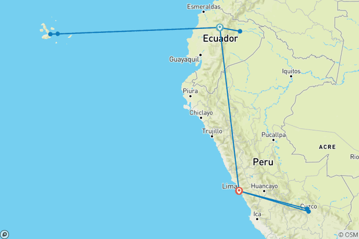 Map of Ecuador, Galapagos Islands & Peru - Women's Adventure