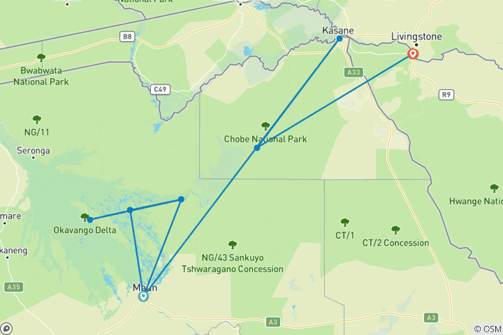 Map of Discover Botswana & Victoria Falls