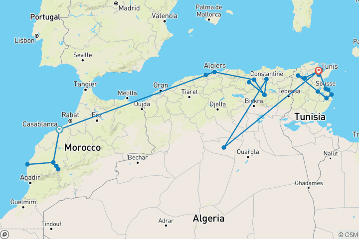 Map of North Africa Grand Explorer | Morocco, Algeria & Tunisia 24-Day Cultural & Heritage Tour