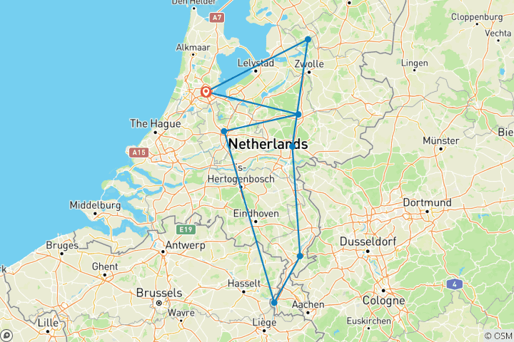 Karte von Niederlande – Land der Freiheit (Van-Gogh-Routen & architektonische Meisterwerke) – 4-tägige Reise