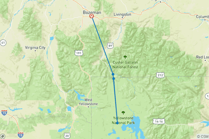 Carte du circuit Vacances d'hiver en famille à Yellowstone
