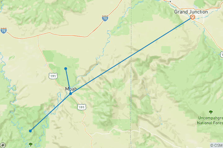 Carte du circuit Aventure dans les Arches et les Canyonlands