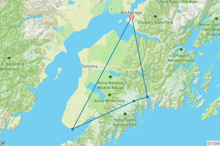 Carte du circuit Aventure dans les fjords de Kenai