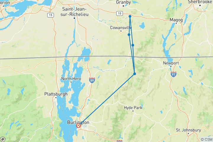 Carte du circuit Circuit à vélo de 6 jours dans les Cantons-de-l'Est, au Québec
