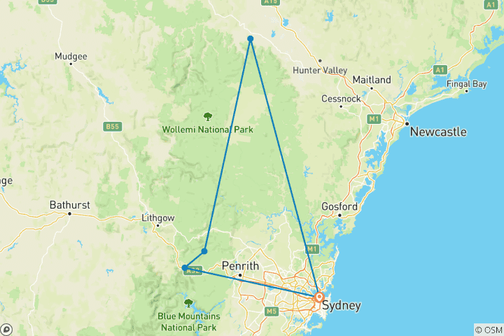 Carte du circuit Escapade à Sydney, dans la Hunter Valley et les Blue Mountains (court séjour)