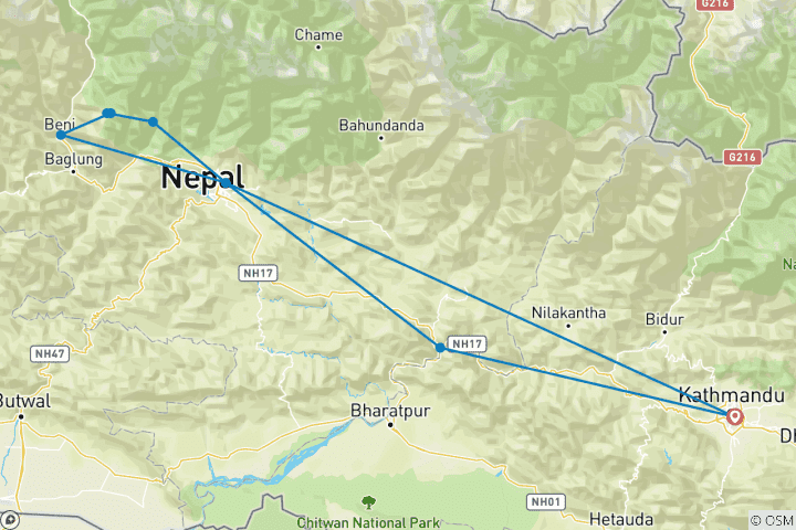 Carte du circuit Circuit en jeep de luxe Tatopani-Ghorepani-Ghandruk