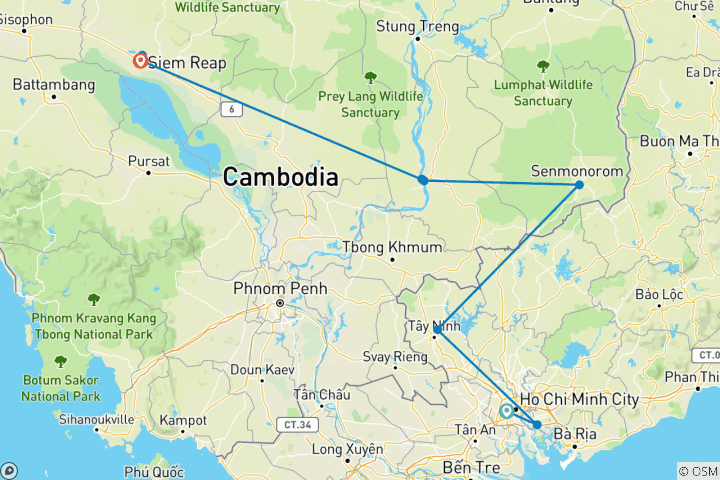 Carte du circuit Vacances en famille au Cambodge avec des adolescents