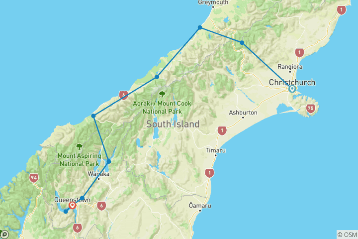 Mapa de Descubre la Isla Sur de Nueva Zelanda (escapada corta)
