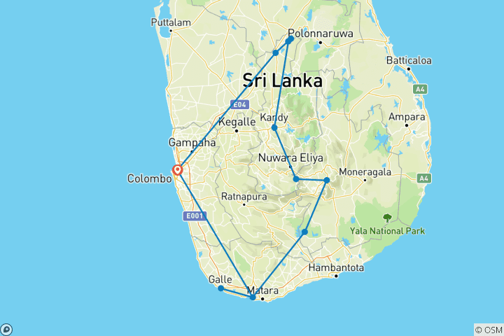 Mapa de Itinerario de Gal Emma: Aventura clásica de 12 días por Sri Lanka