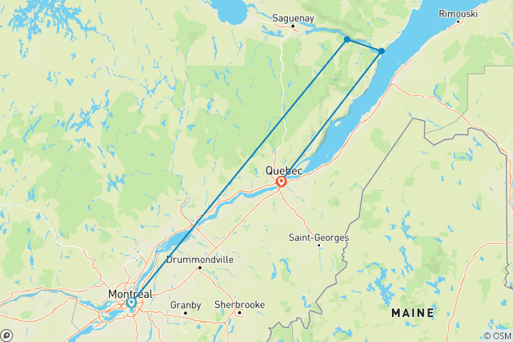 Kaart van Ontdek Quebec (4 bestemmingen)