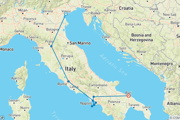 Carte du circuit L'Italie du Nord au Sud