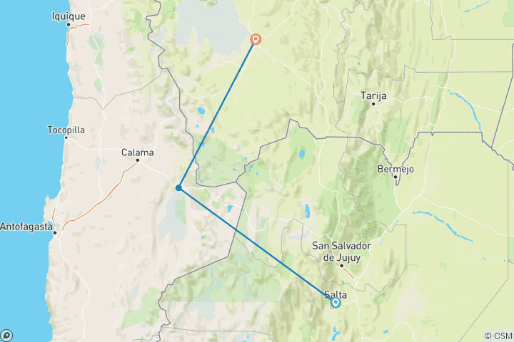 Kaart van Argentinië & Bolivia: Zoutvlaktes en woestijn