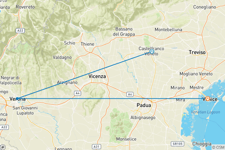 Carte du circuit Une escapade à Venise et à Vérone