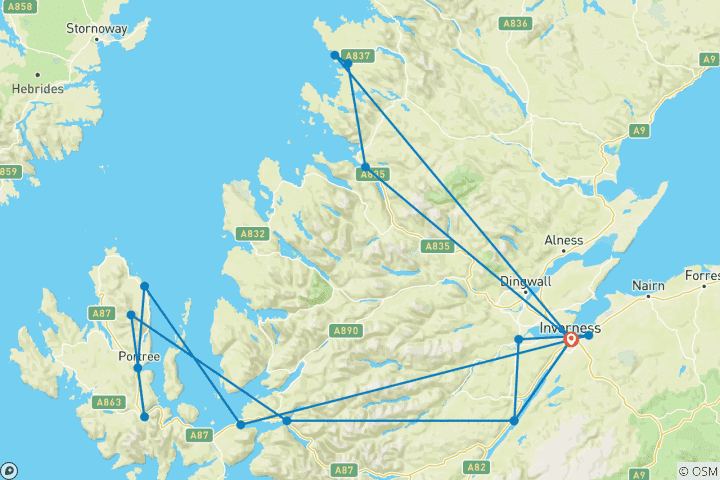 Kaart van Het eiland Skye, Loch Ness en de Schotse Hooglanden – 5 dagen