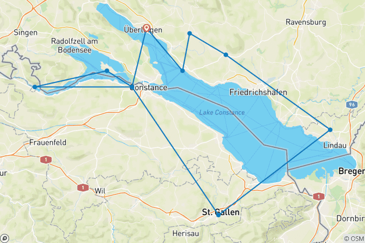 Karte von Bodensee | Geführte Radtour | Deutschland, Schweiz, Österreich | Als private Tour buchen
