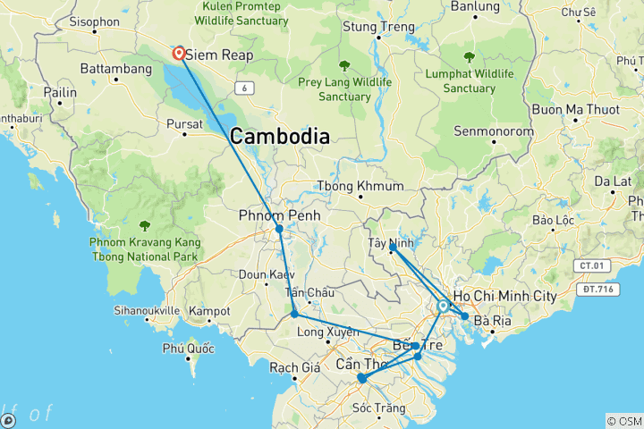 Kaart van De Grote Mekong-waterweg & Angkor-odyssee: 10-daagse ontdekkingsreis door Vietnam en Cambodja