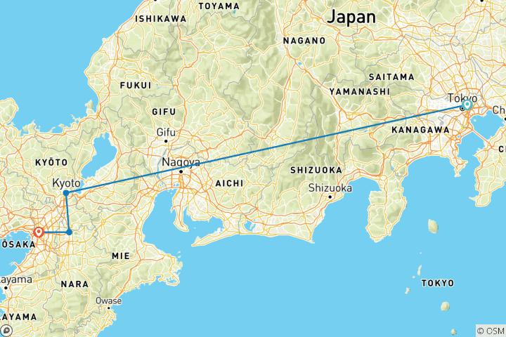 Karte von 6-tägige „Japan’s Adventure Classics“-Reise (mit privatem deutschsprachigem Reiseleiter und Fahrer) – Umetravel