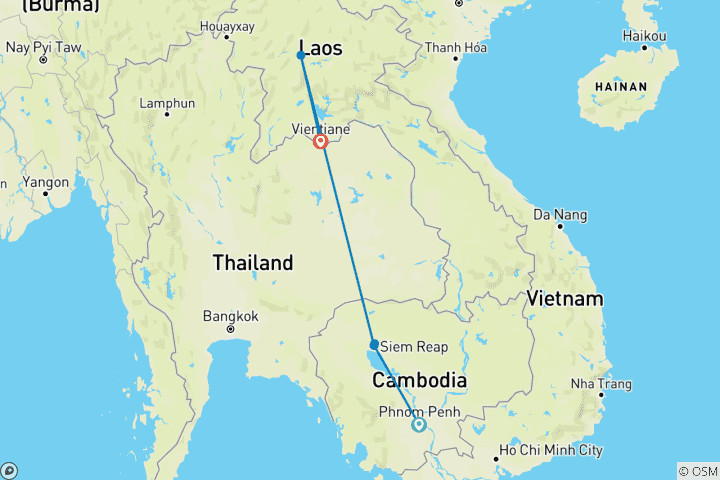 Kaart van Hoogtepunten van Cambodja en Laos: 8-daagse ontdekkingsreis naar Phnom Penh, Angkor en Luang Prabang