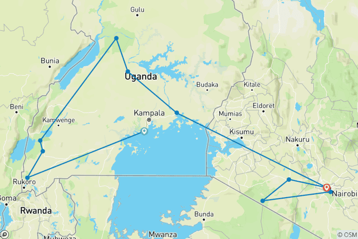 Map of Uganda & Maasai Mara 35 to 45 (Camping)
