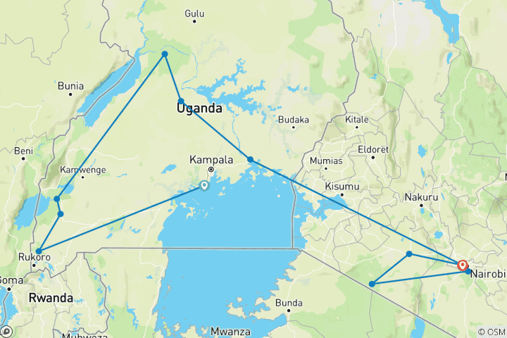 Map of Uganda & Maasai Mara 35 to 45 (Camping)